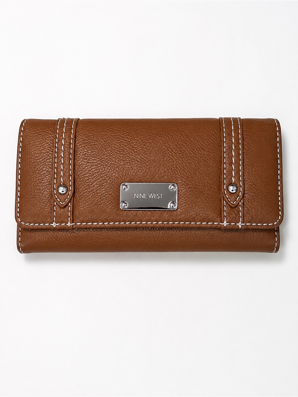 Nine West Brown Leather Continental Wallet with Metal Logo